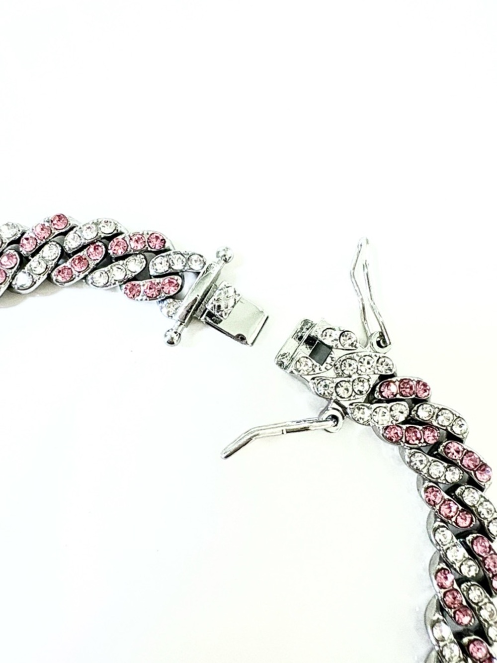 Women's Pink & Silver Cubic Zirconia Cuban Link Necklace - Picture 6 of 8